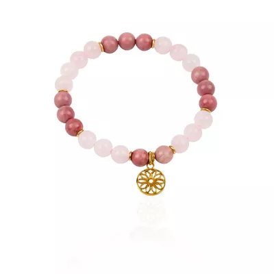 Браслет осознанности из розового кварца и родонита с подвеской-мандалой