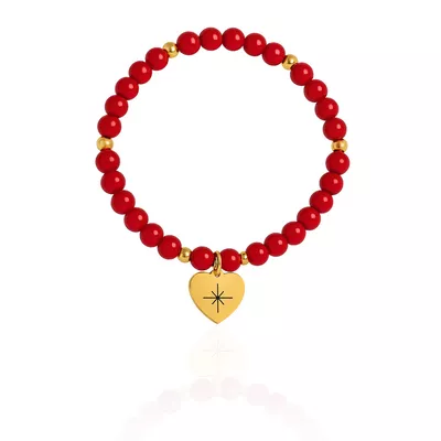 Браслет осознанности из красного коралла с подвеской-сердцем