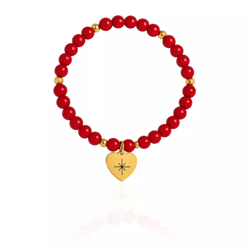 Браслет осознанности из красного коралла с подвеской-сердцем